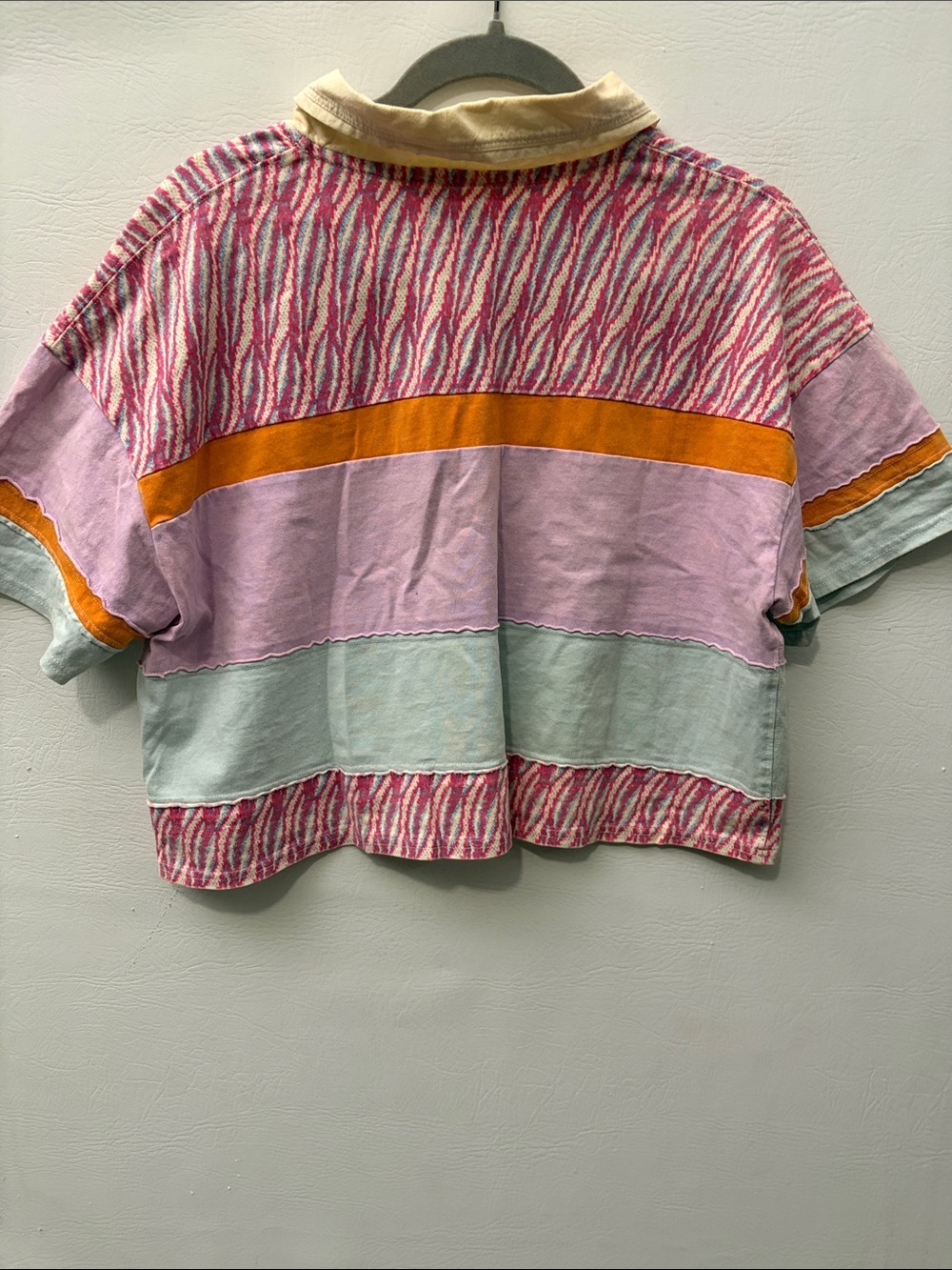 Free People Cropped Rugby Shirt in Lavender, Light Blue, Orange, Cream - Picture 3 of 5